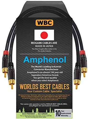 0.5 Meter RCA Cable Pair - Made with Mogami 2964 High-Definition Audio Interconnect Cable and Amphenol ACPL Black Chrome Body, Gold Plated RCA Connectors (2 cables for left and right channels)