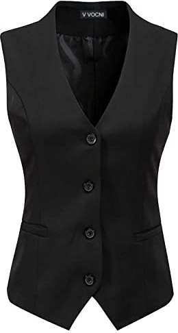 V VOCNI Women's Fully Lined 4 Button V-Neck Economy Dressy Suit Vest Waistcoat