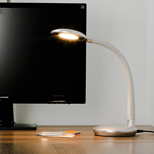 Licht-Erlebnisse Dimmbare Tischleuchte LED Touch Dimmer biegsamer Arm in Silber 300lm Schreibtischlampe