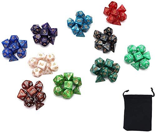 DollaTek Polyhedral tärningsset 10 kompletta tärningssatser (70 delar) av D4 D6 D8 D10 D% D12 D20 kompatibel med Dungeons and Dragons DND RPG MTG bordsspel