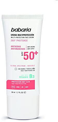 Babaria Crema Facial Multi Protectora Antiedad y Antimanchas Spf 50+, Fresco, 50 Ml