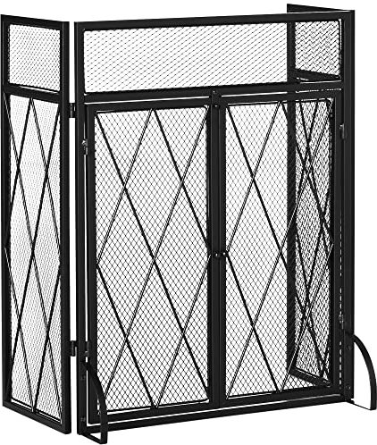 HOMCOM Chimenea de Metal con 3 Paneles Plegables y 2 Puertas, 120x11.5x79cm, Negro