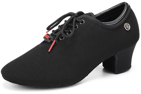 YKXLM Scarpe da Ballo Donna Latino Americano Chiuse con Lacci Pratica di Ballo Scarpe Allenamento Donna Salsa,5CM,Nero,37.5 EU