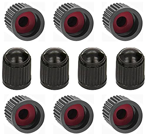Tyre Valve Cap Universal Plastic Dust Caps/Cover Black for Schrader Valves on Car Tyres, Bikes, Bicycles, Motorbikes by Stocc (With Seal Ring, 10)