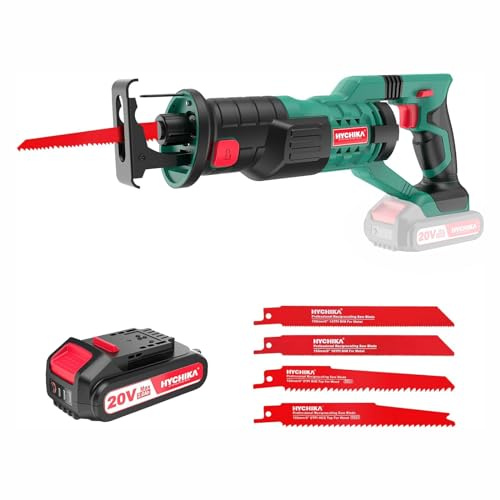 HYCHIKA Reciprocating Saw, 18V Cordless Electric Saw with Battery, Variable Speed, 4 Blades Wood/Metal/PVC Pile Cutting with Orbital Cutting