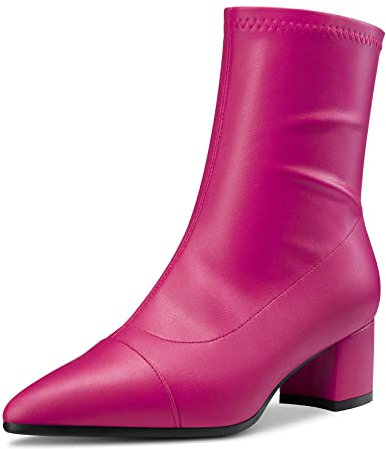Castamere Chunky Ancho Medio Heel Puntiaguada Punta Botines Cremallera Fiesta Clásico 5 CM Heels Fucsia 39 EU