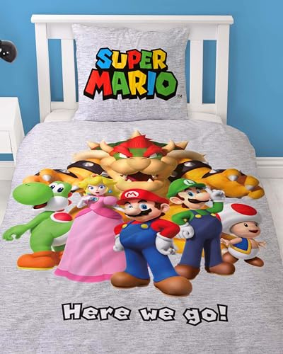 Ropa de cama de franela de 135 x 200 cm, franela de Nintendo Super Mario, suave para invierno, 1 funda de almohada de 80 x 80 cm + funda nórdica de 135 x 200 cm, 100% algodón, ropa de cama infantil