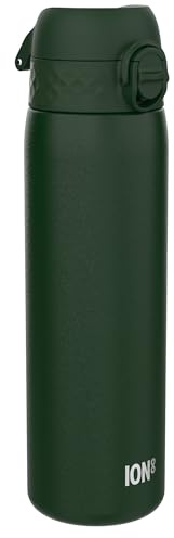 ION8 Vattenflaska Termos Stål, 500 ml/18 oz, Läcksäker, Lätt att Öppna, Säkert Lås, Diskmaskinssäker, Passar i Bilställ, Bärhandtag, Represistent, Drickflaska Metall, Mörkgrön