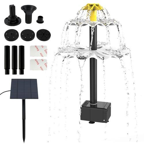 DIY Solar Water Fountain With 6 Nozzles and 7.6Ft Power Cord - 2.5W Panel Pump for Bird Bath, Fish Tank, Pond and Garden Decor