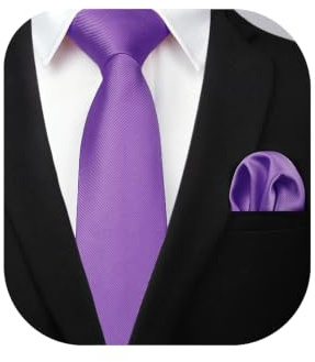Enlision Purple Ties for Men Wedding Tie and Pocket Square Set Solid Lilac Necktie Handkerchief Mens Tie Set for Party Formal Business
