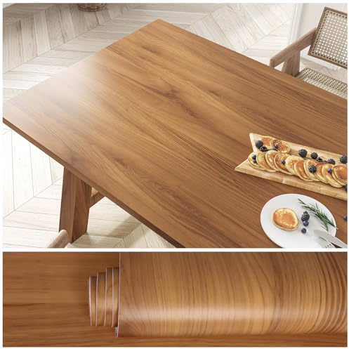 VEELIKE Brown Teak Wood Contact Paper Wood Wallpaper Peel and Stick Waterproof Wood Grain Contact Paper for Countertops Cabinets Desk 15.7''x354'' Self Adhesive Faux Wood Wallpaper Wood Vinyl Wrap