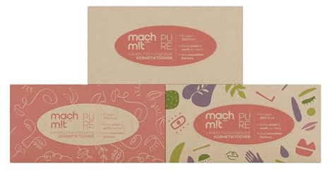 machm!t PURE Kosmetiktücher - 200 Tücher - 2-lagig – ungebleicht - aus recyceltem Karton - extrem weich & nachhaltig – Made in Germany – 100% recycelbar – Umfang: 1 Packung mit 200 Tücher
