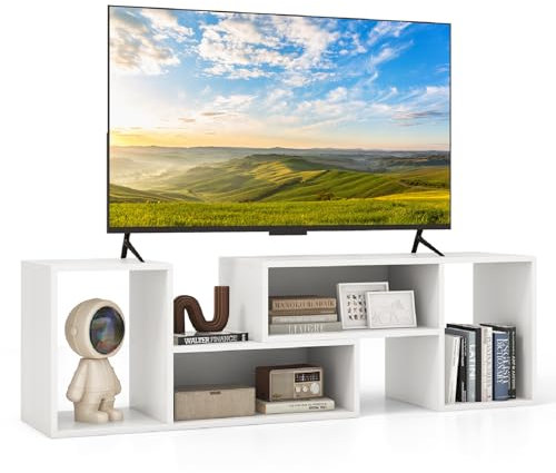 COSTWAY TV Stand Cabinet for 60 Inch TVs, Free Combination Adjustable Media Entertainment Center with L-Shaped Storage Shelves, Wooden TV Unit Console Table for Living Room Bedroom (White)