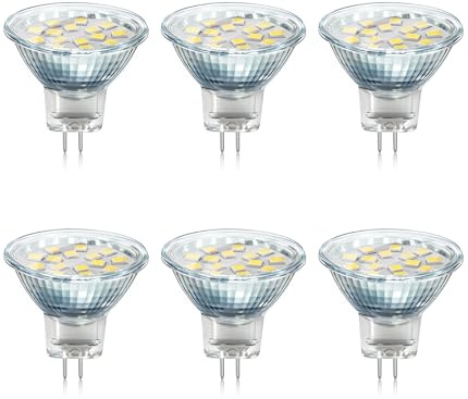 Akynite MR11 GU4 LED 2 W kall vit 6000 K, 250 LM, 120 grader, 35 mm MR11 10 W 20 W halogenersättare, GU4 MR11 12 V-24 V AC DC LED infälld spotlight kall vit för husbil, köksfläkt, 6 stycken