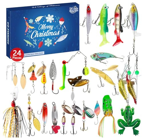 2024 2025 fiskekalender, fiskeutrustning 2024 adventskalender jul nedräkningskalender 24 delar fiskedrag gåva till herr pappa farfar farbror