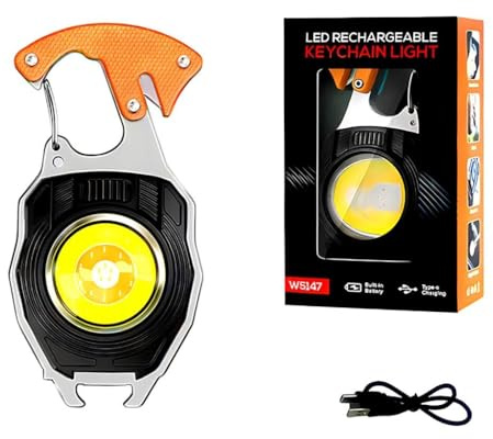 Ucuse Mini lampe de poche LED multifonction rechargeable avec porte-clés COB multifonction 7 modes d'éclairage avec briquet électrique pour ceinture de sécurité, tournevis, sifflet, camping et marche