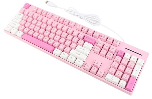 Plyisty Wired 104 Keys Business Keyboard med 3 Färger Söta Speltangentbord USB -gränssnitt för OS X, Multimedia Function Keys, Ergonomic Design, ABS Material, Professional (Rosa)
