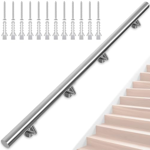 FREEAMG Main Courante d'Escalier en Acier Inoxydable, Rampe d'Escalier Murale Intérieur et Exterieur, Main Courante Antidérapante Pour Sécurité, Couloir, Salle de Bain, Grenier, Jardin (250CM)