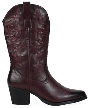 BOSANOVA Bota Estilo Cowboy con Detalle de Costuras Decorativas a Tono en la caña, tacón de 5'5 cm y Cierre con Cremallera Lateral. Calzado para Mujer