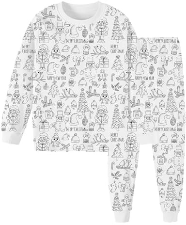 Ensemble de pyjama à colorier pour enfant 2026 à faire soi-même - Peint à la main - Pour garçon et fille - Peut jouer avec Wea (4), blanc, 5-6 ans