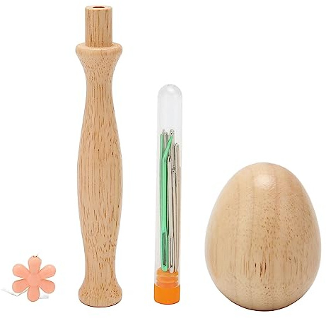 Srliya Darning Mushroom Set Premium Solidwood Smoothing Surface, Curved Handle, Detachable Darning Supplies Kit for Sewing Repair Clothes, with 15 Needles, Manual Measurement