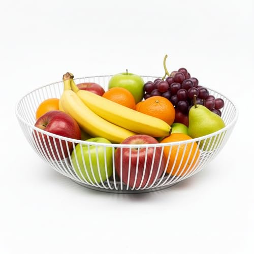 Cestino per Frutta Relaxdays in Metallo, Rotondo, HxD: 8 x 28 cm, Moderno, Bianco