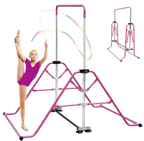 Kegoupdys Folding Gymnastics Bar for Kids, Horizontal Bar, Home Gym Equipment for Children, Supports 150 lbs (68 kg) Adjustable Height 45''-61'' for Ages 3-12.