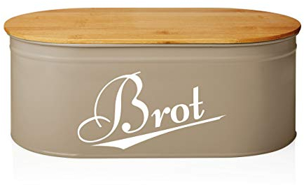 Lumaland Cuisine Brotkasten | Brotkasten aus Metall mit Bambusdeckel | Brotkasten oval 36x20x13,8 cm | 2in1 Brotkasten & Schneidebrett [Grau]