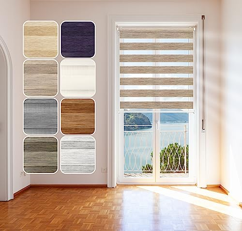 Doppelrollo Natural, Beige-Schwarz, 80x150cm - Duo-Rollo Klemm Fix mit Klemmträger, Fenster-Rollo/Seitenzug-Rollo ohne Bohren, lichtdurchlässig und verdunkelnd