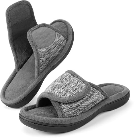 RockDove Women's Adjustable Wrap Memory Foam Slide Slipper, Size 3/4 UK Women, Gray