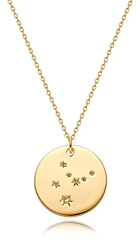 MEVECCO Gold Necklace Coin Disc Zodiac 12 Constellation Virgo Star Engraved Horoscope Sign Astrology Pendant 18K Gold Plated Chain Dainty Personalized Simple Jewelry