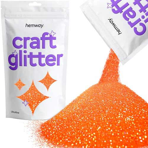 Hemway Craft Glitter Fluorescent UV Neon Peach Orange 100g Ultrafine | Glitter for Crafts, Resin, Cosmetic, Nail, Face, Body, Festival, Tumblers, Art, Candle, Crafting