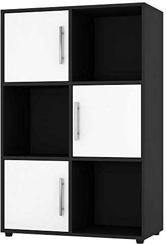 URBNLIVING Estantería de almacenamiento con puerta de madera, con manija de metal, color negro, estantería de almacenamiento (puerta blanca, cubo de 2 x 3 pulgadas (6 cubos)