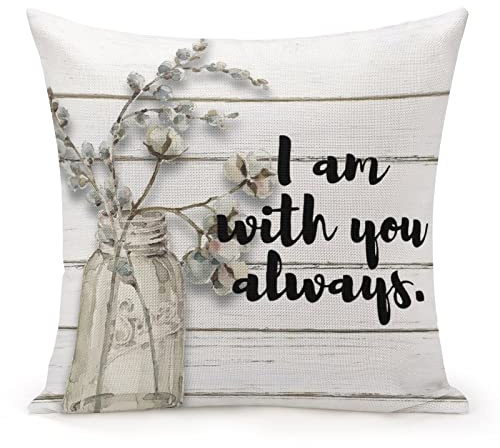 Pillow Cover for Office Home Decor Farmhouse Cushion Cover 20x20 for Baby Boys Girls Kids Room,I Am with You Always Wood Grain Glass Bottle Floral Cushion Cover Cases Wedding Pillow Gifts
