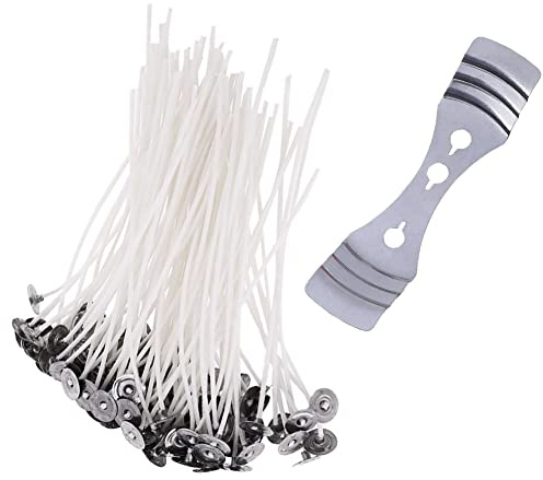 100pcs Candle Wicks- 15CM/150MM Natural Cotton Pre Waxed Wicks with Stainless Steel Candle Wick Holder- Low Smoke with Longer Burning Time, DIY Candle Crafts
