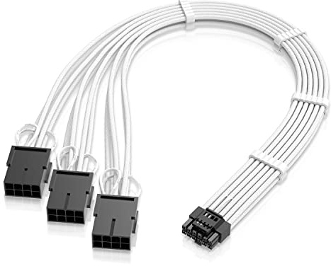 EZDIY-FAB GPU Power Sleeved Cable Verlängerung,16pin(12+4) 12VHPWR PCIe 5.0 Stecker auf 3X PCIE 8 PIN für RTX 4070Ti/4080/3090Ti,mit Vorinstallierten Kabelkämmen-16AWG/Weiß