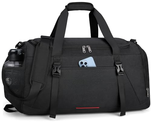 Gym Sports Bag for Men Large 40L Travel Duffel with Wet Pocket Shoe Compartment Water Resistant Holdall Weekend Overnight Bag Black