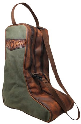 CHALLENGER Western Green Canvas Floral Leather Travel Carry Boot Storage Bag 30SK02HG