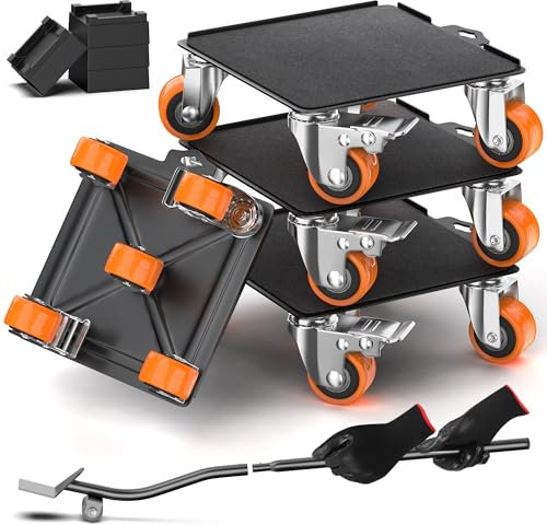 VALTAVO Industrial Black 5-Wheel Rubber Dolly Set - 2000 lb Capacity, Heavy Duty Furniture Movers with Wheels, Dolly, Sliders, Casters, Easy Piano & Refrigerator Transport