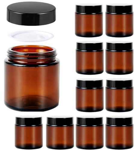 100 ml bärnstensglasburkar, 10-pack tomma kosmetiska burkar med lock och innerfoder, påfyllningsbara krämbehållare för lotioner, eteriska oljor, pulver