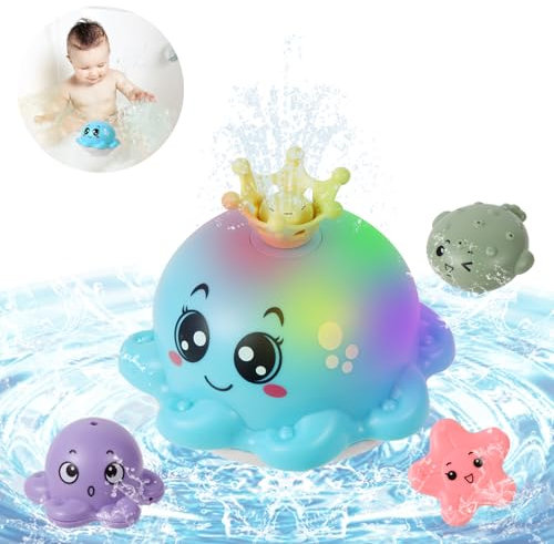Delycazy Badewannenspielzeug Baby Badespielzeug Wasserspielzeug ab 1 2 3 Jahre, Kinder LED Oktopus Induction Automatischer Wasserstrahl Pool Spielzeug für Baby