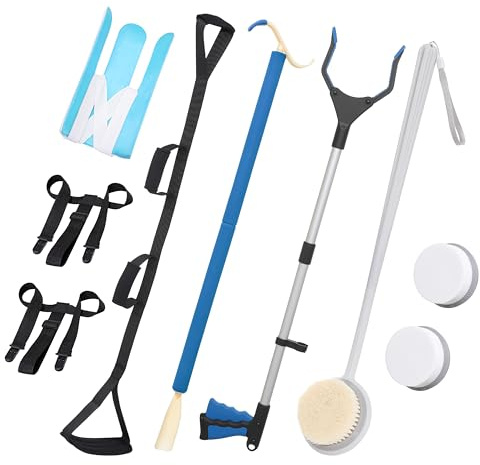 Fanwer 6-Piece Hip Kit for Seniors Total Hip Replacement - Leg Lifter, Sock Aid, Reach Grabber Tool, Dressing Stick, Back Brush and Lotion Applicator, Pants Helper, Hip Replacement Kit After Surgery