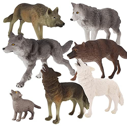 Animals Figures Toys - African Jungle Wolf Playset (7-Pack), Miniature Animal Toys Set, Adds Charm to Gardens, Terraces, Ponds, & Windowsills