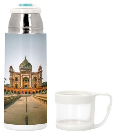 Thermos in acciaio inox con tazza incorporata – Tomba di Saadarjung A Delhi India Monument – 350 ml – Bottiglia isotermica