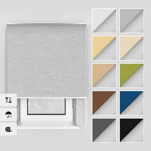 Estika Thermo rollos mit Bohren 160x220 cm Farbe: Flachs, Verdunklungsrollo Deckenmontage und Wandmontage, Thermorollo hitzeschutz, Jalousien Fenster