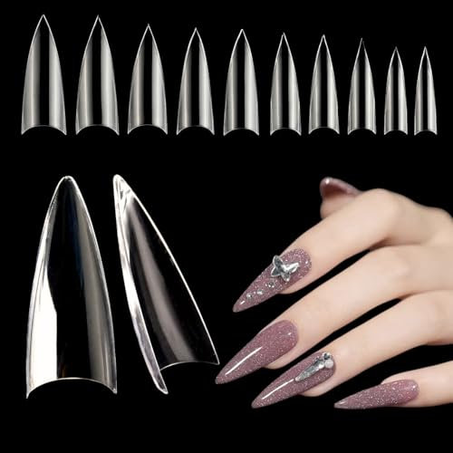 LUFFLOK Capsules Ongles Amande, 500 Pièces Demi Capsules Ongles, Set de Capsules Americaine Ongles Gel Acrylique Souple, Faux Ongles pour les studios de manucure & Home Nail Art, 10 Tailles