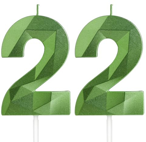 Yiran 22nd Birthday Candles, Green Number 22 Candle for Cake, Happy Birthday Candles, Green Cake Topper Decorations for Birthday Party Baby Shower Wedding Anniversary
