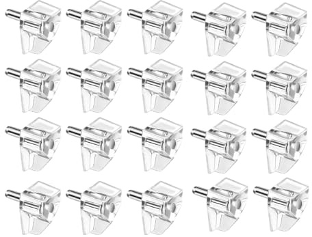 20 Pack 5mm Shelf Support Pegs, L-Shaped Crystal Shelf Pins Replacement Pegs, Clear Plastic Cupboard Shelf Pegs for Furniture Wardrobe Bookcase Kitchen