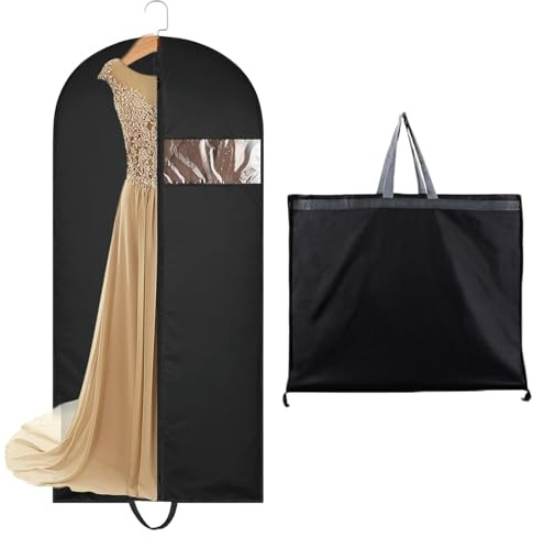 Dress Bags Covers long, Hanging Garment Bags Waterproof Dustproof Clothes Covers for Gowns, Wedding Dress, Trench Coats, Suits (60cm*140cm) - Black