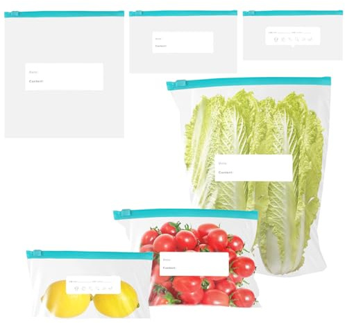 60 Pezzi Sacchetti Freezer Riutilizzabili,Sacchetti Freezer con Zip,Sacchetto per Congelatore per Alimenti Senza Bpa,Sacchetto per Congelatore Freezers Riutilizzabili,Frutta,Verdura,Carne